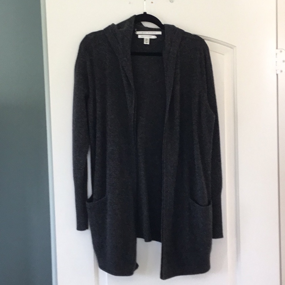 Grey, dark, cashmere, hooded, midthigh cardi